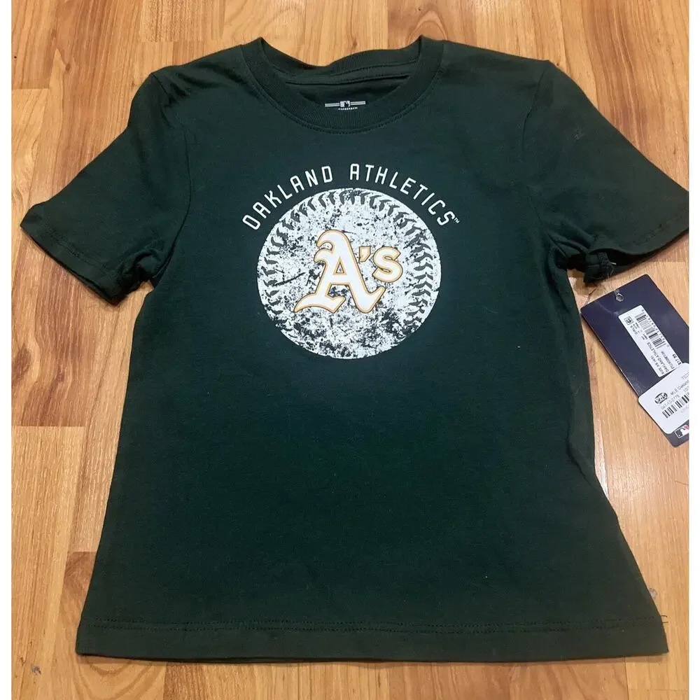 MIb Oakland Athletics Girls' CrewNeck T-shirt: Size XS 4/5 NWT